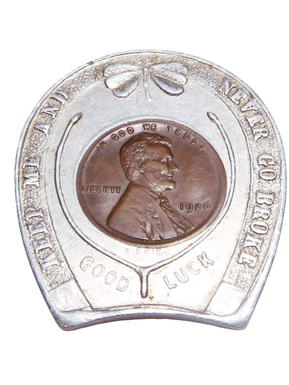 1926 Lincoln Penny Guarantee Leather Goods Brooklyn NY Good Luck Horseshoe Token